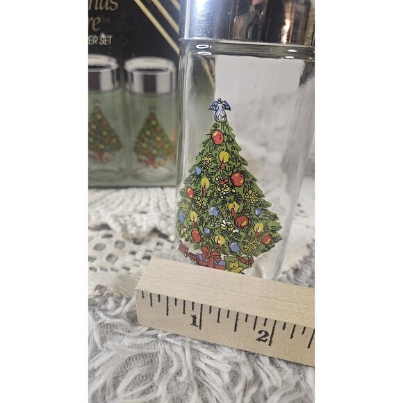 Christmas Tree Glass Salt and Pepper Shakers Vintage 80s New In Box - Picture 8 of 8